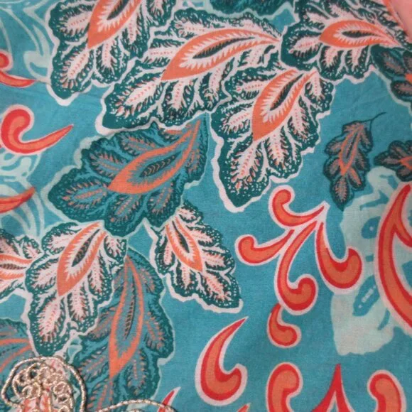 CHARTER CLUB womens TUNIC paisley EMBROIDERED metallic aqua CORAL SIZE 1X - Picture 6 of 8